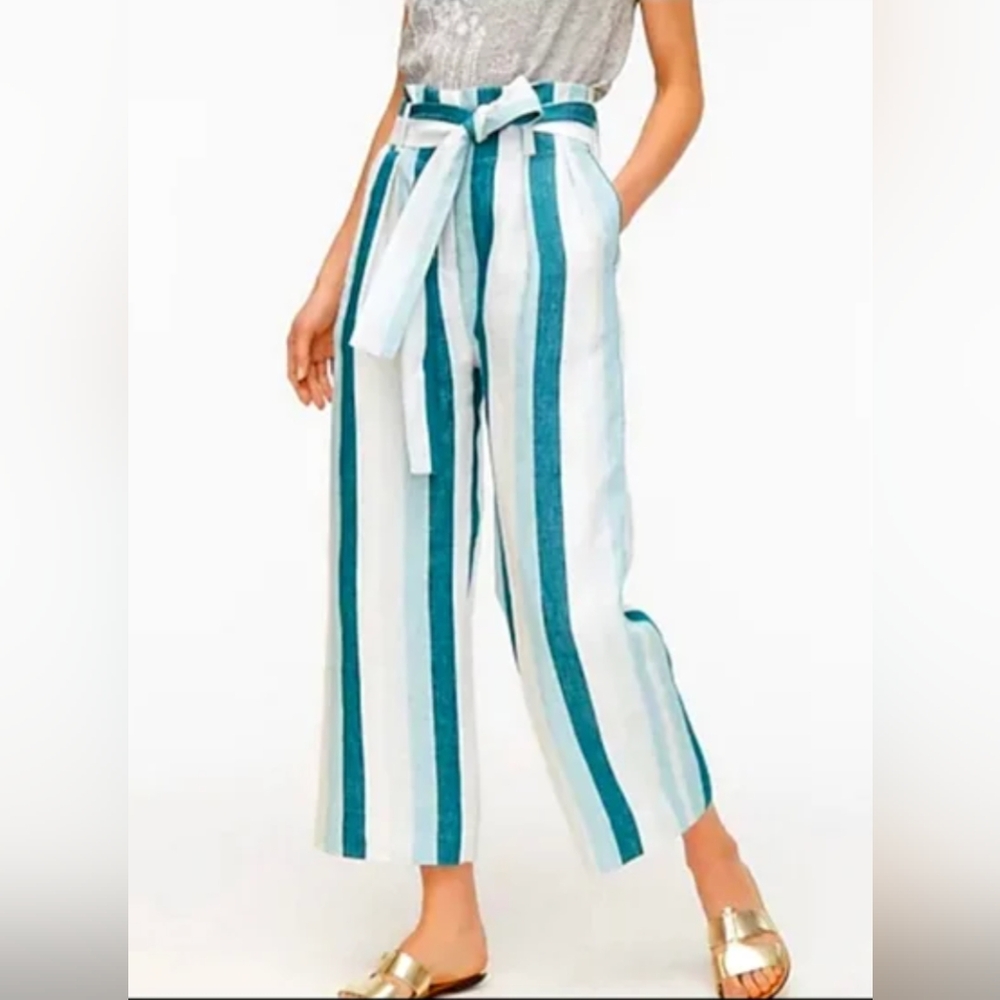 J. Crew Linen Paper Bag High Waist Belted Cabana Pants